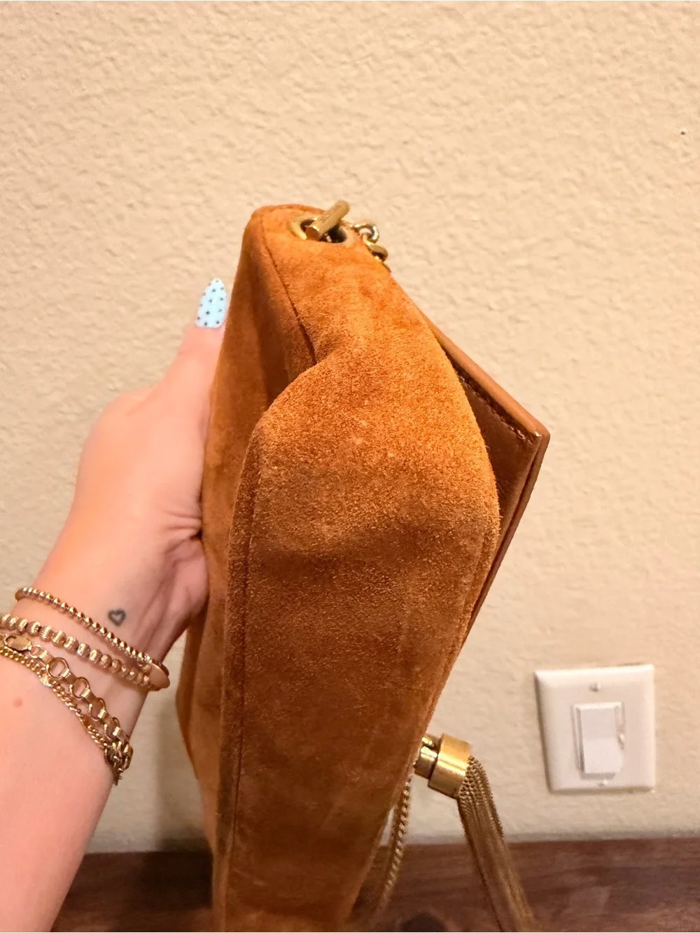 Saint Laurent Suede Tassel Chain handbag in Cognac brown